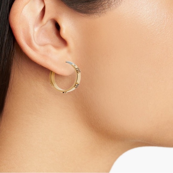 NWT Tory Burch Thin Icon Hoop Earrings Gold - Picture 2 of 2